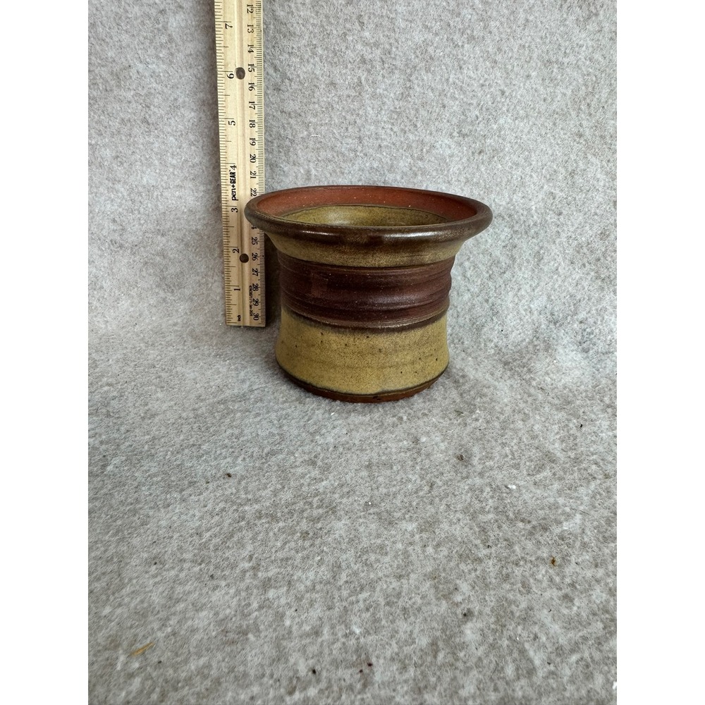 Handmade Studio Pottery Small Pot‎ Planter Rustic Earth Tones Signed Artist